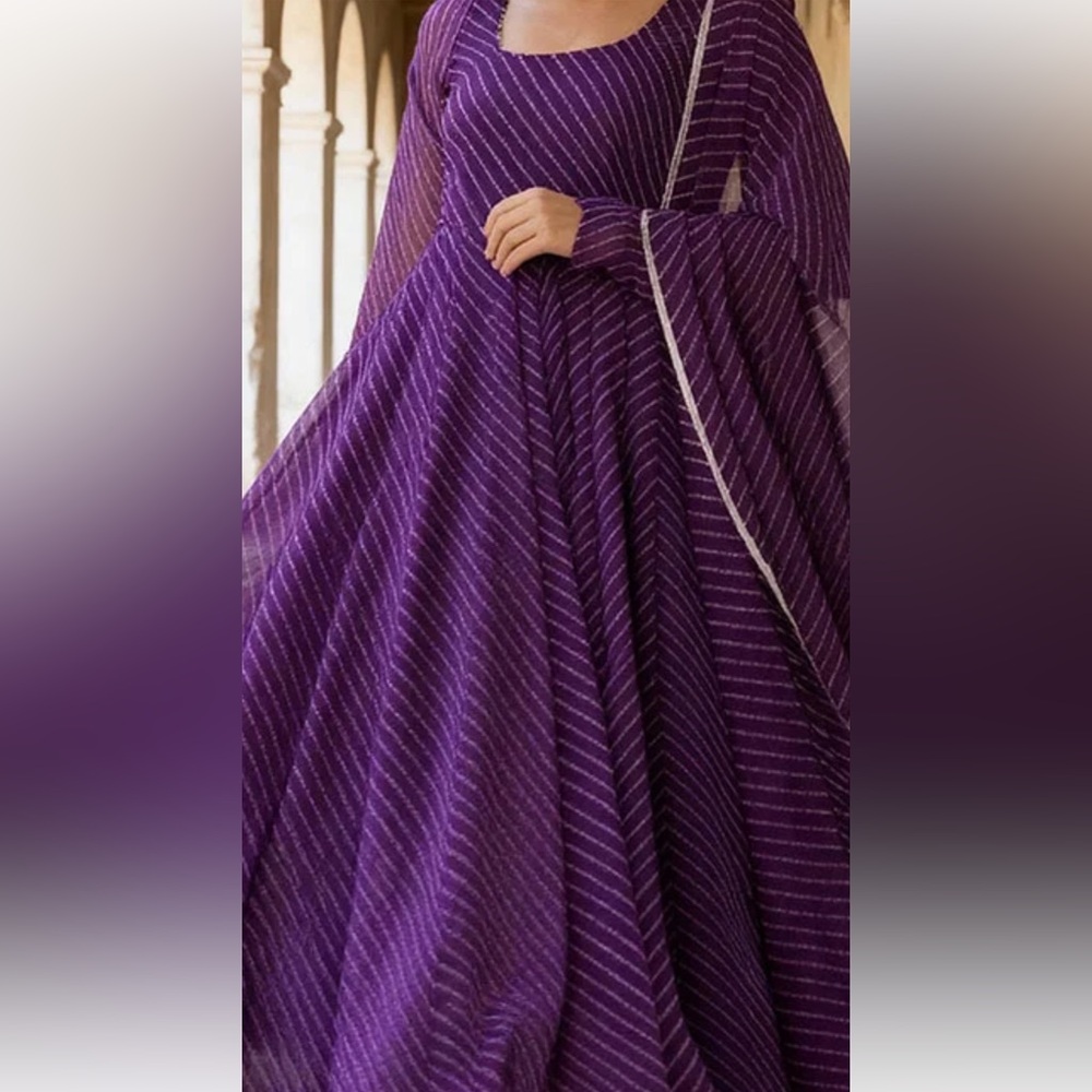 Women's Purple Striped Flowing a-line dress